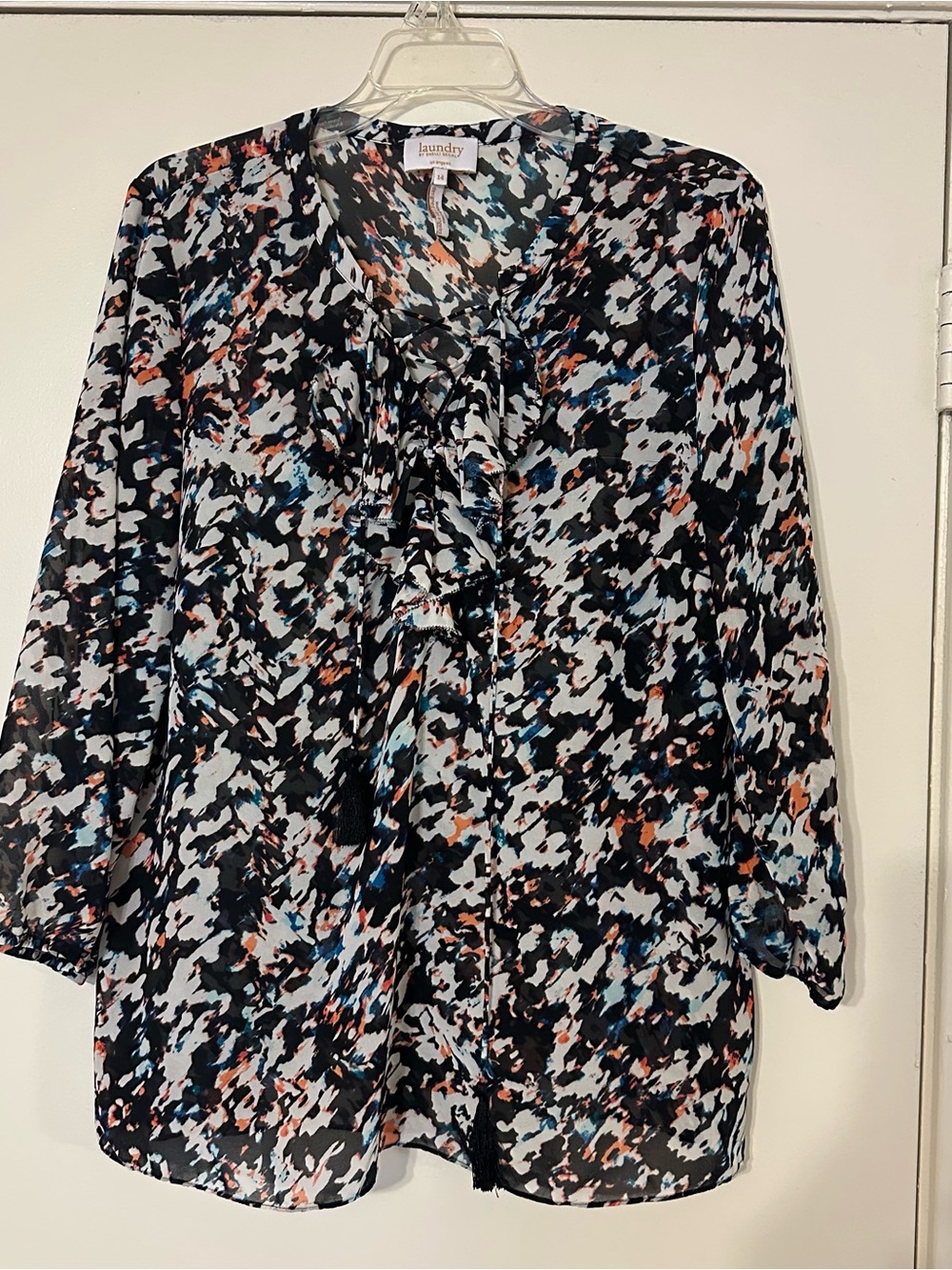 Laundry by Shelli Segal Black Abstract Print Ruffle Blouse